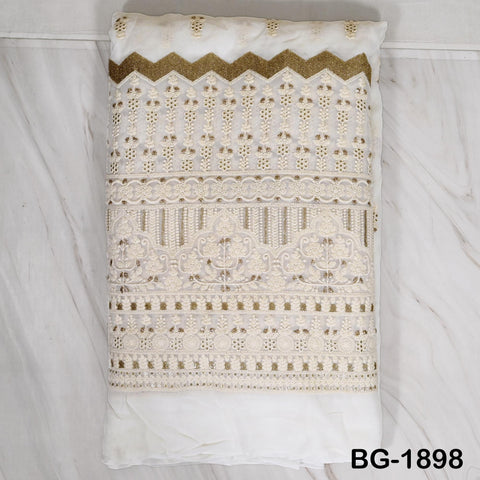 Dyeable Georgette Sequined Embroidered Fabric by the Yard Ivory Wedding Dress Indian Sequin Saree Crafting Sewing Costumes chikankari