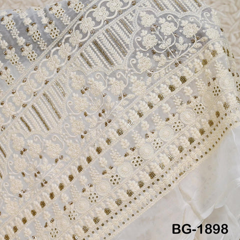 Dyeable Georgette Sequined Embroidered Fabric by the Yard Ivory Wedding Dress Indian Sequin Saree Crafting Sewing Costumes chikankari