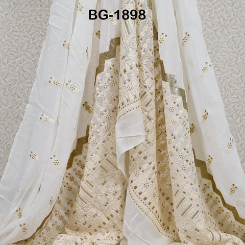 Dyeable Georgette Sequined Embroidered Fabric by the Yard Ivory Wedding Dress Indian Sequin Saree Crafting Sewing Costumes chikankari