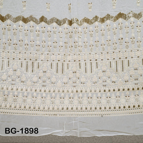 Dyeable Georgette Sequined Embroidered Fabric by the Yard Ivory Wedding Dress Indian Sequin Saree Crafting Sewing Costumes chikankari