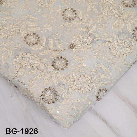 Dyeable Embroidered Fabric by the Yard Indian Sequin Saree white Georgette Sequined Wedding Dress Crafting Sewing Costumes Chikankari