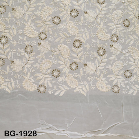 Dyeable Embroidered Fabric by the Yard Indian Sequin Saree white Georgette Sequined Wedding Dress Crafting Sewing Costumes Chikankari