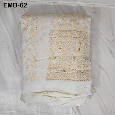 54" Dyeable Chikankari Lehenga Kali Indian Wedding Dress Sequined Embroidered Fabric Georgette Sequin Crafting Sewing Costumes