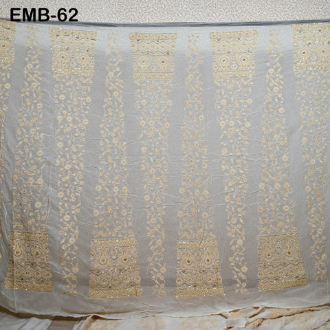 54" Dyeable Chikankari Lehenga Kali Indian Wedding Dress Sequined Embroidered Fabric Georgette Sequin Crafting Sewing Costumes