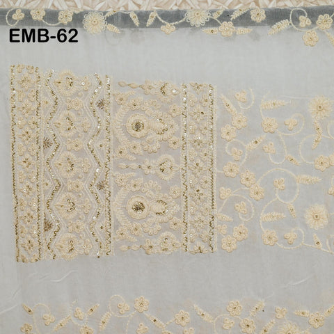 54" Dyeable Chikankari Lehenga Kali Indian Wedding Dress Sequined Embroidered Fabric Georgette Sequin Crafting Sewing Costumes
