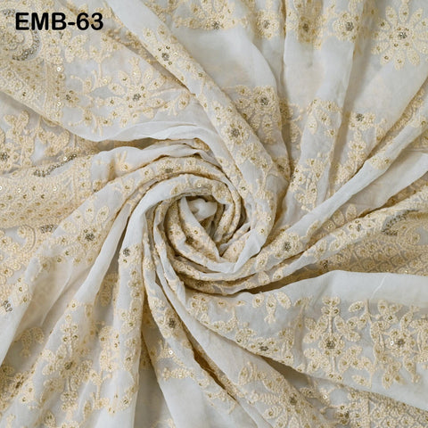 54" Dyeable Chikankari Lehenga Kali Indian Wedding Dress Georgette Sequin Crafting Sewing Costumes Sequined Embroidered Fabric