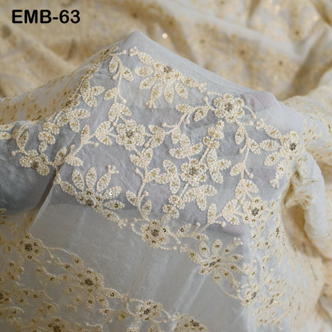 54" Dyeable Chikankari Lehenga Kali Indian Wedding Dress Georgette Sequin Crafting Sewing Costumes Sequined Embroidered Fabric