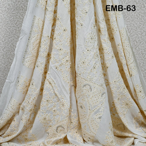 54" Dyeable Chikankari Lehenga Kali Indian Wedding Dress Georgette Sequin Crafting Sewing Costumes Sequined Embroidered Fabric