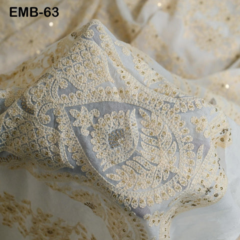 54" Dyeable Chikankari Lehenga Kali Indian Wedding Dress Georgette Sequin Crafting Sewing Costumes Sequined Embroidered Fabric