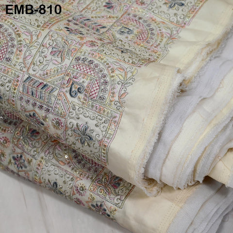 Cream Embroidery Fabric by the yard Sewing DIY Crafting Embroidered Indian Wedding Dress Costumes Victorian Bags Throw Pillow Junk Journals