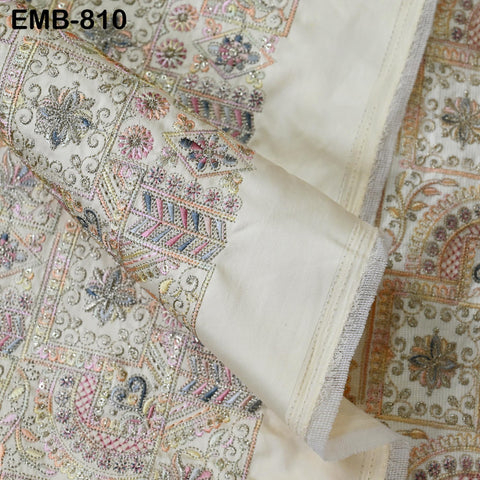 Cream Embroidery Fabric by the yard Sewing DIY Crafting Embroidered Indian Wedding Dress Costumes Victorian Bags Throw Pillow Junk Journals