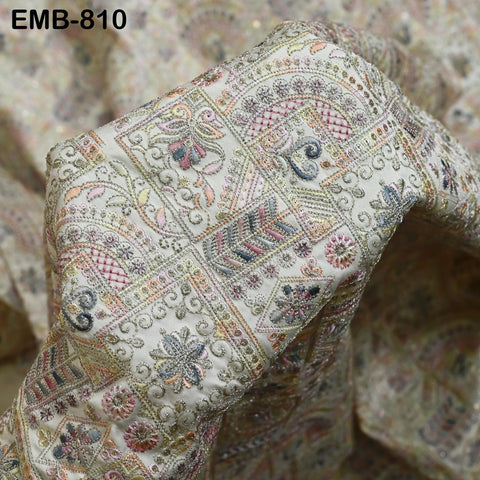 Cream Embroidery Fabric by the yard Sewing DIY Crafting Embroidered Indian Wedding Dress Costumes Victorian Bags Throw Pillow Junk Journals