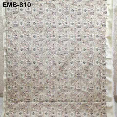 Cream Embroidery Fabric by the yard Sewing DIY Crafting Embroidered Indian Wedding Dress Costumes Victorian Bags Throw Pillow Junk Journals