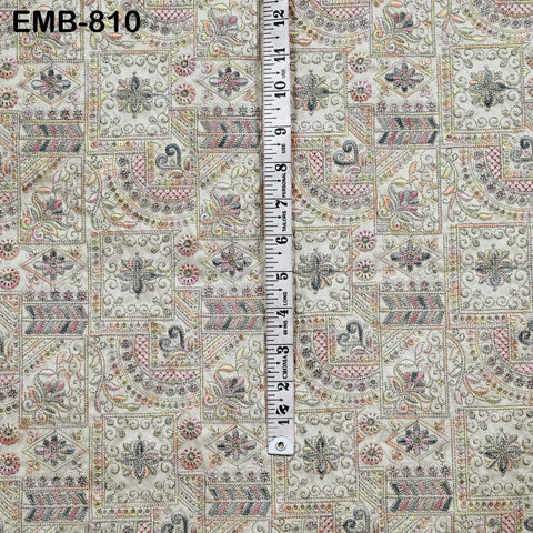 Cream Embroidery Fabric by the yard Sewing DIY Crafting Embroidered Indian Wedding Dress Costumes Victorian Bags Throw Pillow Junk Journals