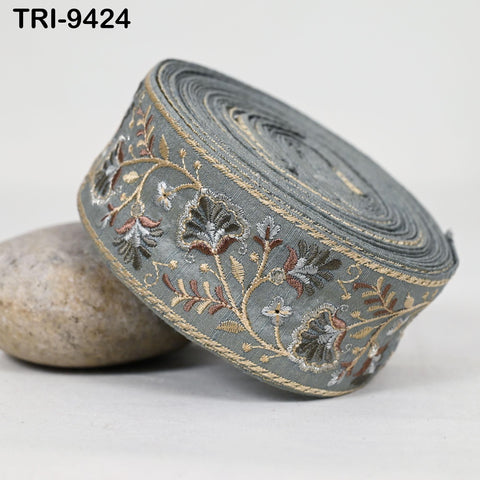 9 Yard Embroidery Trim Ribbon 5cm Sari Border Saree Embellishments Sewing DIY Crafting Costumes Headband Dog Collar Tote Bags Junk Journals