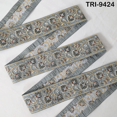 9 Yard Embroidery Trim Ribbon 5cm Sari Border Saree Embellishments Sewing DIY Crafting Costumes Headband Dog Collar Tote Bags Junk Journals