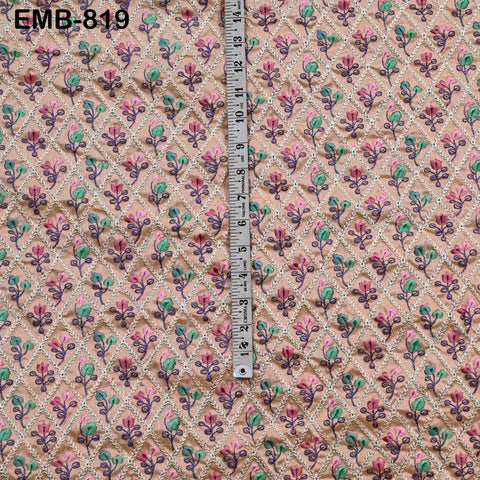 Peach Embroidered Fabric by the yard Sewing Crafting Embroidery Textiles Costumes Dresses Regency Reticules Victorian Handbags Junk Journals