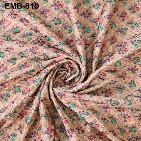 Peach Embroidered Fabric by the yard Sewing Crafting Embroidery Textiles Costumes Dresses Regency Reticules Victorian Handbags Junk Journals