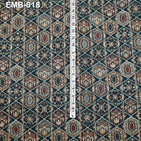 Teal Blue Embroidered Fabric by the yard Sewing DIY Crafting Embroidery Dresses Costumes Regency Reticules Victorian Handbags Junk Journals