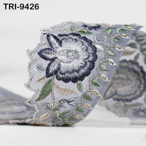 3 Yard Indian Embroidery Trim Scallop Edge Embroidered Saree Ribbon Junk Journals Sewing DIY Crafting Tape Curtains Headband Sari Border 6cm