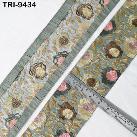 9 Yard Embroidered 10cm Fabric Trim Indian Embroidery Sari Border Crafting Saree Sewing Decorative Beach Bag Cushions Trimmings Ribbons Tape