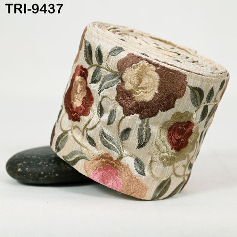 9 Yard Embroidered 10cm Fabric Trim Indian Embroidery Sari Border Crafting Saree Sewing Decorative Beach Bag Cushions Trimmings Ribbons Tape