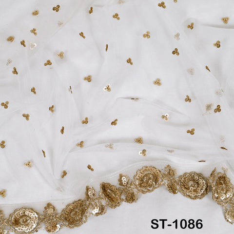 2.5 Yards Dyeable Net Gold Bridal Dupatta Embroidered Scarf Indian Fabric Tulle Saree Crafting Sewing Wedding Dress Costumes Doll Making