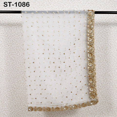 2.5 Yards Dyeable Net Gold Bridal Dupatta Embroidered Scarf Indian Fabric Tulle Saree Crafting Sewing Wedding Dress Costumes Doll Making