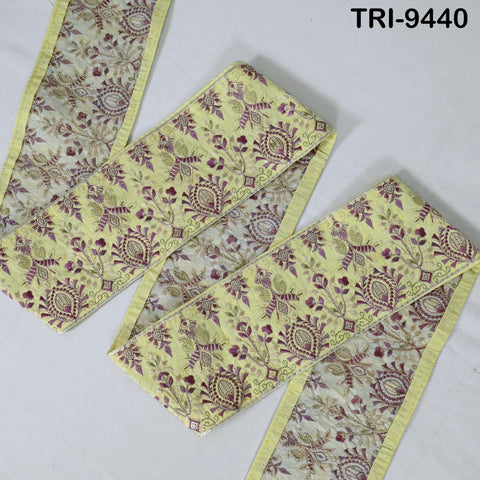 9 Yard Yellow Embroidered Ribbons 10cm Trim Indian Embroidery Laces | Sari Border Saree | DIY Crafting Beach Bag Decorative Trimmings Tapes
