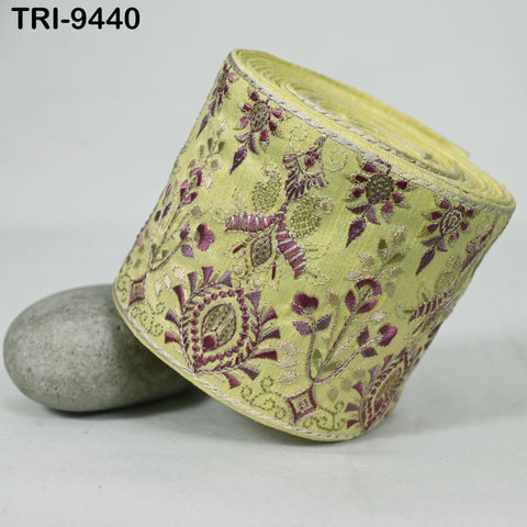 9 Yard Yellow Embroidered Ribbons 10cm Trim Indian Embroidery Laces | Sari Border Saree | DIY Crafting Beach Bag Decorative Trimmings Tapes