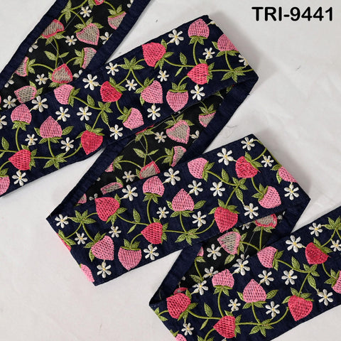 9 Yard Strawberry Embroidery Ribbon Trim 4cm Embellishments Sari Sewing DIY Crafting Border Indian Embroidered Trimmings Laces Junk Journals