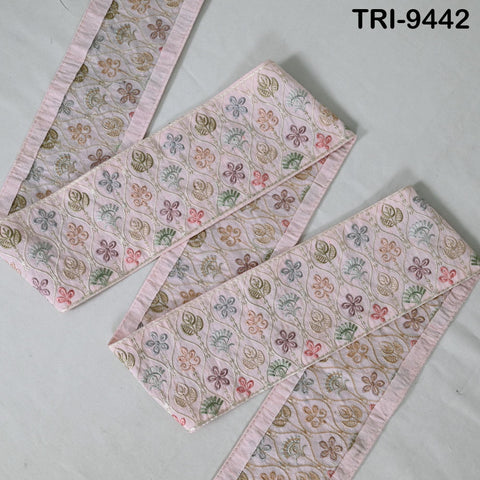 9 Yard Pink Embroidery Ribbon Trim 9 cm Saree Border DIY Crafting Sewing Throw Pillow Home Decor Embellishments Costumes Junk Journals