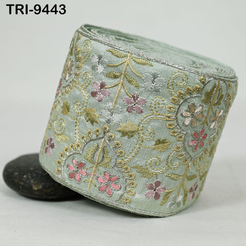 9 Yard Mint Green Embroidery Ribbons 10cm Trim Indian Embroidered Laces | Sari Border Saree | DIY Crafting Beach Bag Decorative Trimmings