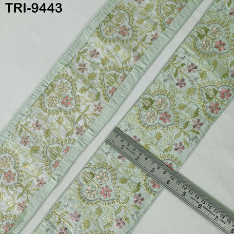 9 Yard Mint Green Embroidery Ribbons 10cm Trim Indian Embroidered Laces | Sari Border Saree | DIY Crafting Beach Bag Decorative Trimmings