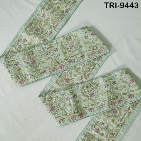 9 Yard Mint Green Embroidery Ribbons 10cm Trim Indian Embroidered Laces | Sari Border Saree | DIY Crafting Beach Bag Decorative Trimmings
