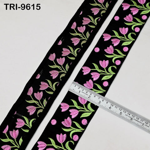 9 Yard Black Floral Embroidery Ribbon Indian Sari Border Embroidered Crafting Sewing Kids Junk Journals Costumes Home Decor Trimming 7.62 cm