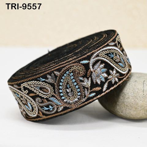 9 Yard Black 50mm Embroidery Trims Ribbons Indian Sari Border Embroidered DIY Crafting Sewing Costumes Tablecloth Lampshade Home Decor Trim