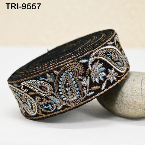 9 Yard Black 50mm Embroidery Trims Ribbons Indian Sari Border Embroidered DIY Crafting Sewing Costumes Tablecloth Lampshade Home Decor Trim