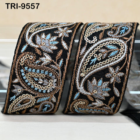 3 Yard Black Embroidery Trims Ribbons Indian Sari Border Embroidered DIY Crafting Sewing Costumes Tablecloth Lampshade Home Decor Trim 50mm
