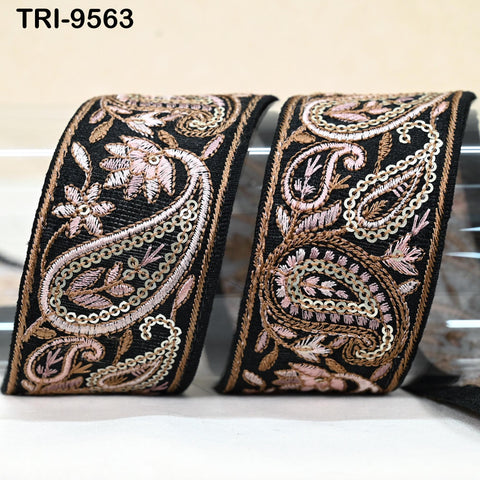 9 Yard Embroidery Trims Ribbons Black Paisley Indian Sari Border Embroidered Crafting Sew Costumes Tablecloth Lampshade Pets Accessories 5cm