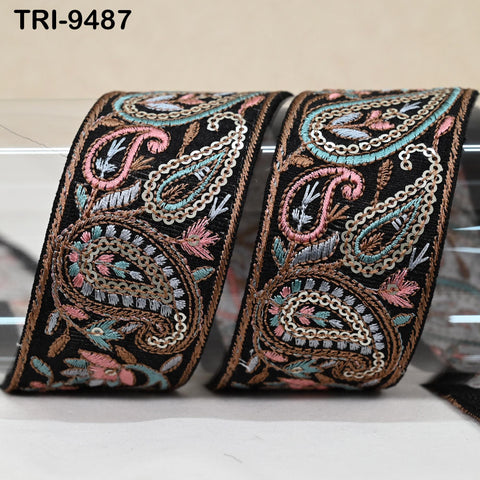 9 Yard Embroidery Trims Ribbons Black Paisley Indian Sari Border Embroidered Crafting Sew Costumes Tablecloth Lampshade Pets Accessories 5cm