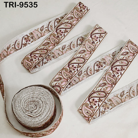 9 Yard Embroidery Trims Ribbons Paisley White Indian Sari Border Embroidered Crafting Sew Costumes Tablecloth Lampshade Pets Accessories 5cm