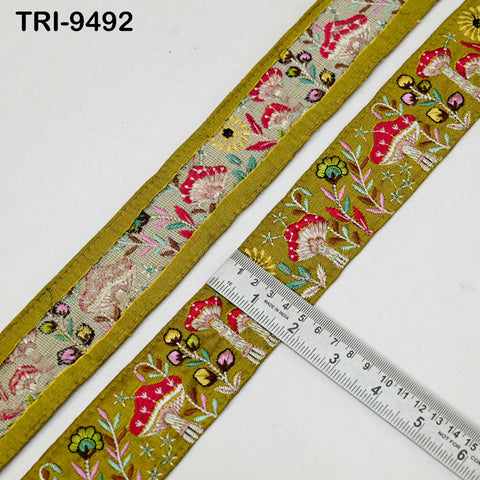 9 Yard Green Embroidery Ribbon Trim Mushroom Indian Sari Border DIY Crafting Sewing Bag Straps for Kids Junk Journals Pets Accessories 5cm