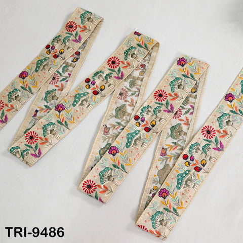 9 Yard Ivory Embroidery Ribbon Trim Mushroom Indian Sari Border DIY Crafting Sewing Beach Bag Straps for Kids Accessories Junk Journals 5cm