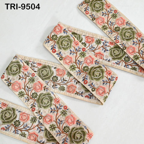 3 Yard Embroidery Ribbon 75mm Trim DIY Crafting Indian Embroidered Decorative Fabric Laces Sari Border Saree Sewing Curtain Home Decor