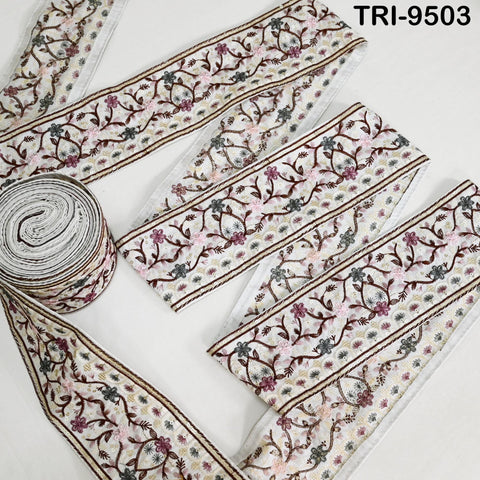 3 Yard Embroidery Ribbon 9cm Trim Saree Border DIY Crafting Sewing Throw Pillow Home Decor Embellishments Historic Costumes Junk Journals