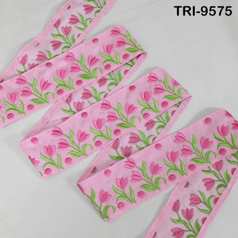 1 Meter Pink Floral Embroidery Ribbon Indian Sari Border Embroidered Crafting Junk Journals Sew Kids Theatrical Costumes Home Decor 7.62 cm