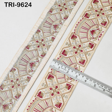 9 Yard Embroidered Fabric Trim Indian Embroidery Sari Border Crafting Saree Sewing Decorative Beach Bag Cushions Trimmings Ribbons Tape 9cm