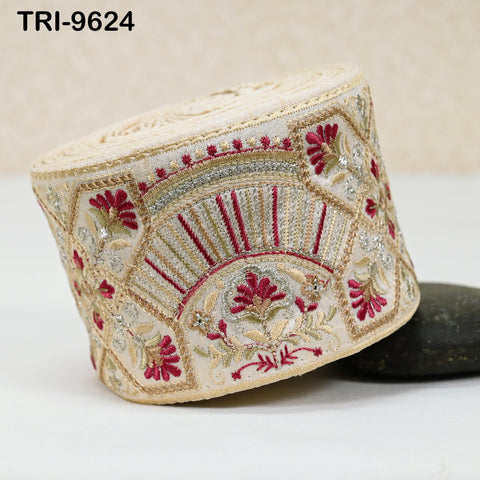 9 Yard Embroidered Fabric Trim Indian Embroidery Sari Border Crafting Saree Sewing Decorative Beach Bag Cushions Trimmings Ribbons Tape 9cm