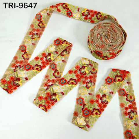 3 Yard Indian Decorative Embroidery Fabric Trim Embellishments DIY Crafting Sewing Saree Indian Sari Border Embroidered Ribbons Tapes 5cm